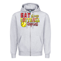 Heather Grey Eat Sleep Softball Repeat Zipper Hoodie - LillyAllenDesigns