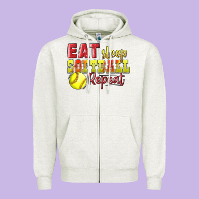 Eat Sleep Softball Repeat Zipper Hoodie Designed By Lillyallendesigns