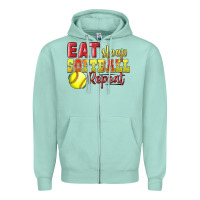 Seafoam Eat Sleep Softball Repeat Zipper Hoodie - LillyAllenDesigns