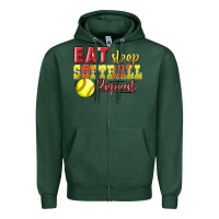 Sports Green Eat Sleep Softball Repeat Zipper Hoodie - LillyAllenDesigns