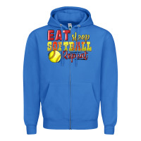True Royal Eat Sleep Softball Repeat Zipper Hoodie - LillyAllenDesigns