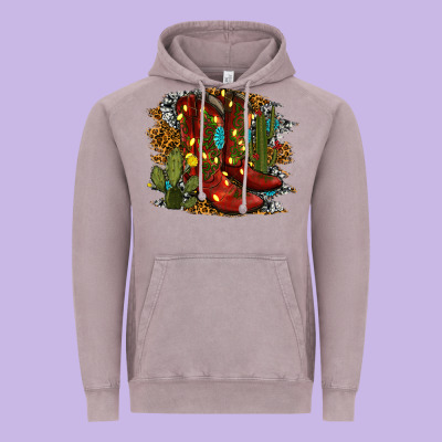 Christmas Cowboy Boots Vintage Hoodie Designed By Ranaportraitstore