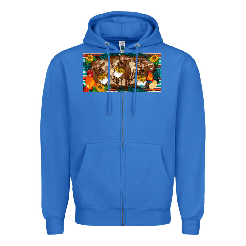 Western Cow Cockerel Chick  Serape Leopard Sunflowers License Plate Te Zipper Hoodie by BarkalooDesign | Teevron