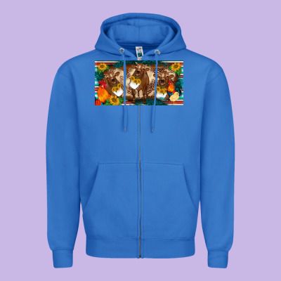 Western Cow Cockerel Chick  Serape Leopard Sunflowers License Plate Te Zipper Hoodie Designed By Barkaloodesign