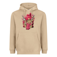 Mushroom pink winter long haired cow Heavyweight Hoodie - NancyCooperArtShop