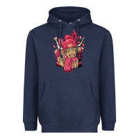 Navy pink winter long haired cow Heavyweight Hoodie - NancyCooperArtShop