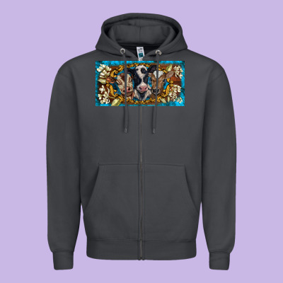 Western Cow Turquoise’s White Flowers License Plate Template Zipper Hoodie Designed By Barkaloodesign
