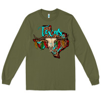 Army Green bullskull texas map Long Sleeve Tee - JahusDesignShop