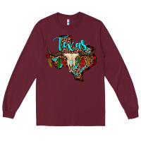 Burgundy bullskull texas map Long Sleeve Tee - JahusDesignShop