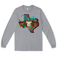 Heather Grey bullskull texas map Long Sleeve Tee - JahusDesignShop