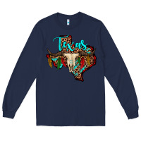 Navy bullskull texas map Long Sleeve Tee - JahusDesignShop