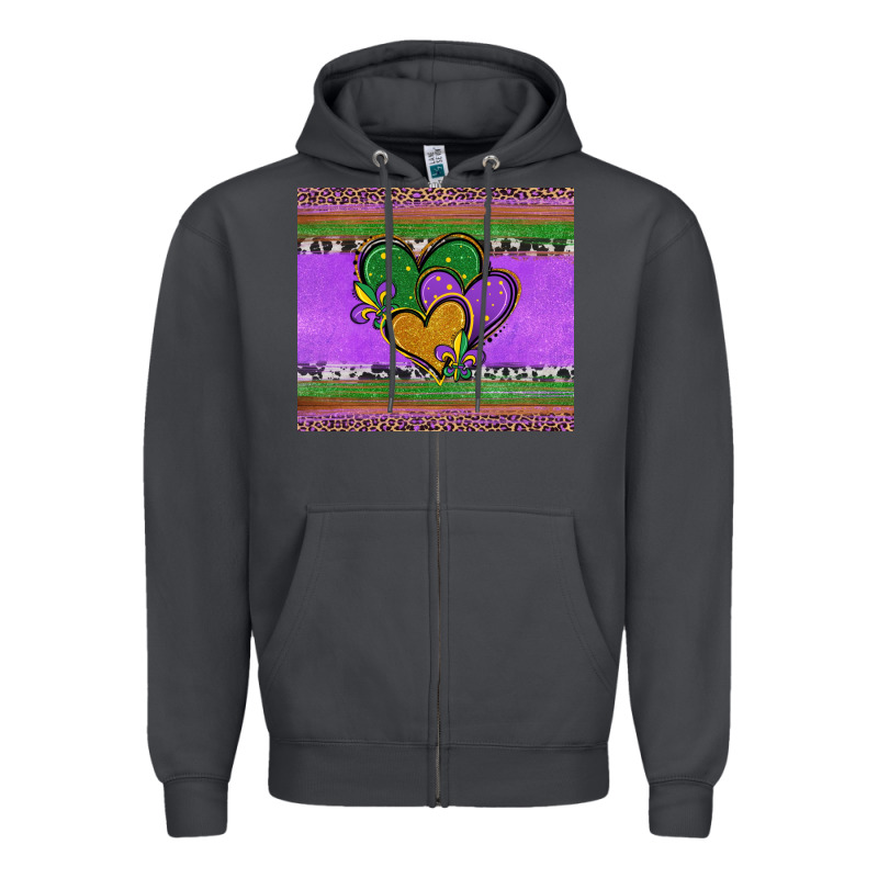 Mardi Gras Hearts And Fleur De Lis Zipper Hoodie by Jasminsmagicworld | Teevron
