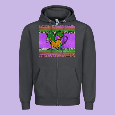 Mardi Gras Hearts And Fleur De Lis Zipper Hoodie Designed By Jasminsmagicworld