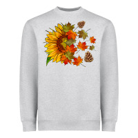 Heather Grey sunflower and autumn leaves Heavyweight Sweatshirt - HRA Design Shop