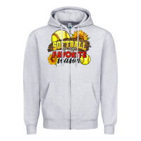 Heather Grey Softball Is My Favorite Season Zipper Hoodie - LillyAllenDesigns