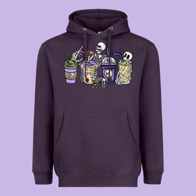 Skeleton Coffee Cups Heavyweight Hoodie Designed By Nancycooperartshop