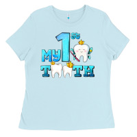 Baby Blue my first tooth with teeth Ladies Tee - AdoDesignShop