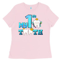 Bubblegum Pink my first tooth with teeth Ladies Tee - AdoDesignShop