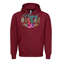 Burgundy happy easter western floral serape leopard Zipper Hoodie - Jasminsmagicworld