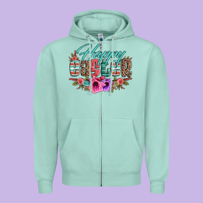 Happy Easter Western Floral Serape Leopard Zipper Hoodie Designed By Jasminsmagicworld