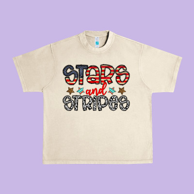 Stars And Stripes Urban Heavy Tee Designed By Cowhidedigitalart