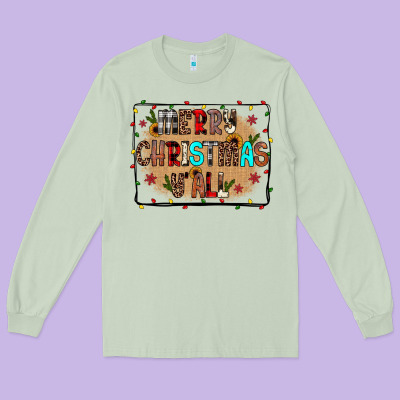 Merry Christmas Y'all Long Sleeve Tee Designed By Jahusdesignshop