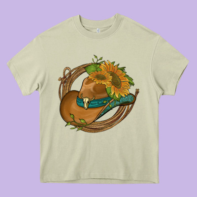 Western Hat With Sunflowers And Rope Heavy Core Tee Designed By Artiststas