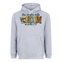 Heather Grey she speaks with wisdom proverbs 31 26 Heavyweight Hoodie - NancyCooperArtShop