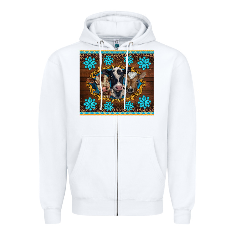 Western Baby Cow Turquoise Gemstones  Leopards Zipper Hoodie by BarkalooDesign | Teevron