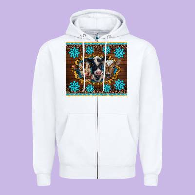 Western Baby Cow Turquoise Gemstones  Leopards Zipper Hoodie Designed By Barkaloodesign