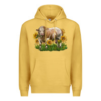 Antique Gold simmental bull with sunflowers Premium Hoodie - LillyAllenDesigns