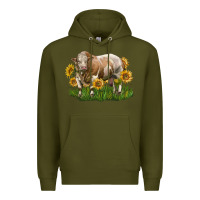 Army Green simmental bull with sunflowers Premium Hoodie - LillyAllenDesigns