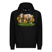 Black simmental bull with sunflowers Premium Hoodie - LillyAllenDesigns