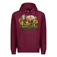 Burgundy simmental bull with sunflowers Premium Hoodie - LillyAllenDesigns