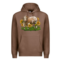 Chestnut simmental bull with sunflowers Premium Hoodie - LillyAllenDesigns
