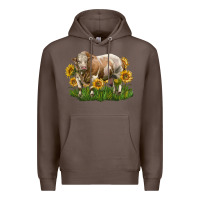 Coffee simmental bull with sunflowers Premium Hoodie - LillyAllenDesigns