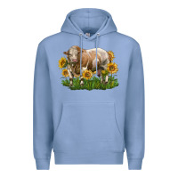 Colony Blue simmental bull with sunflowers Premium Hoodie - LillyAllenDesigns