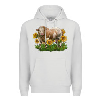 Dove Grey simmental bull with sunflowers Premium Hoodie - LillyAllenDesigns