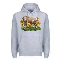 Heather Grey simmental bull with sunflowers Premium Hoodie - LillyAllenDesigns