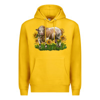 Lemon simmental bull with sunflowers Premium Hoodie - LillyAllenDesigns