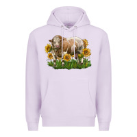 Lilac simmental bull with sunflowers Premium Hoodie - LillyAllenDesigns