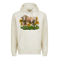 Oatmeal Heather simmental bull with sunflowers Premium Hoodie - LillyAllenDesigns
