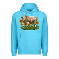 Ocean Blue simmental bull with sunflowers Premium Hoodie - LillyAllenDesigns