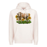 Simmental Bull With Sunflowers Premium Hoodie | Teevron