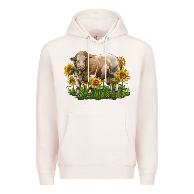 Simmental Bull With Sunflowers Premium Hoodie by LillyAllenDesigns | Teevron