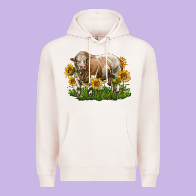 Simmental Bull With Sunflowers Premium Hoodie Designed By Lillyallendesigns