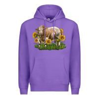 Purple simmental bull with sunflowers Premium Hoodie - LillyAllenDesigns