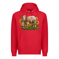 Red simmental bull with sunflowers Premium Hoodie - LillyAllenDesigns