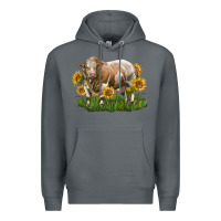 Rock simmental bull with sunflowers Premium Hoodie - LillyAllenDesigns