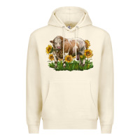 Sandshell simmental bull with sunflowers Premium Hoodie - LillyAllenDesigns